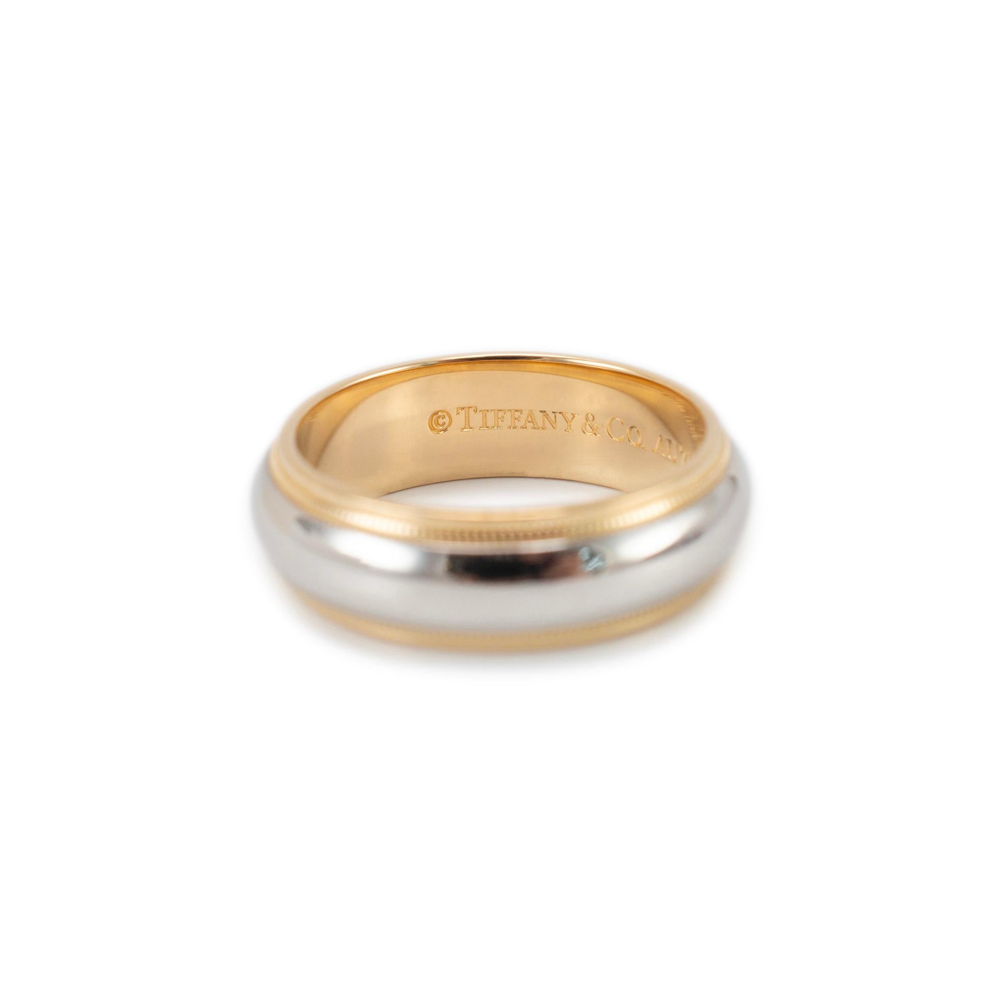 Tiffany & Co. Platinum & 18K Yellow Gold Tiffany Together Milgrain Band Ring Damen im Angebot