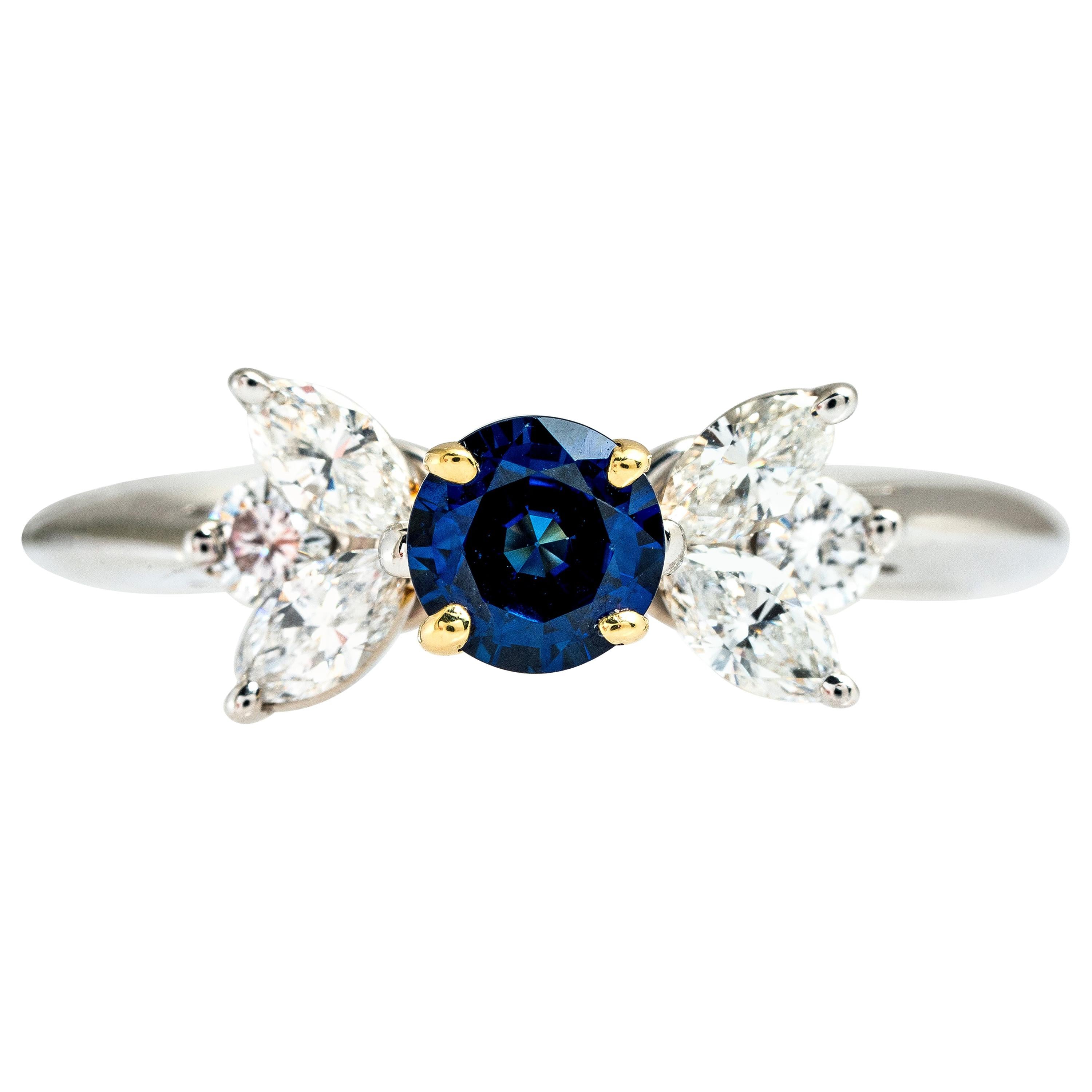 Tiffany & Co. Platinum/18 Karat Yellow Blue Sapphire and Diamond Victoria Ring For Sale