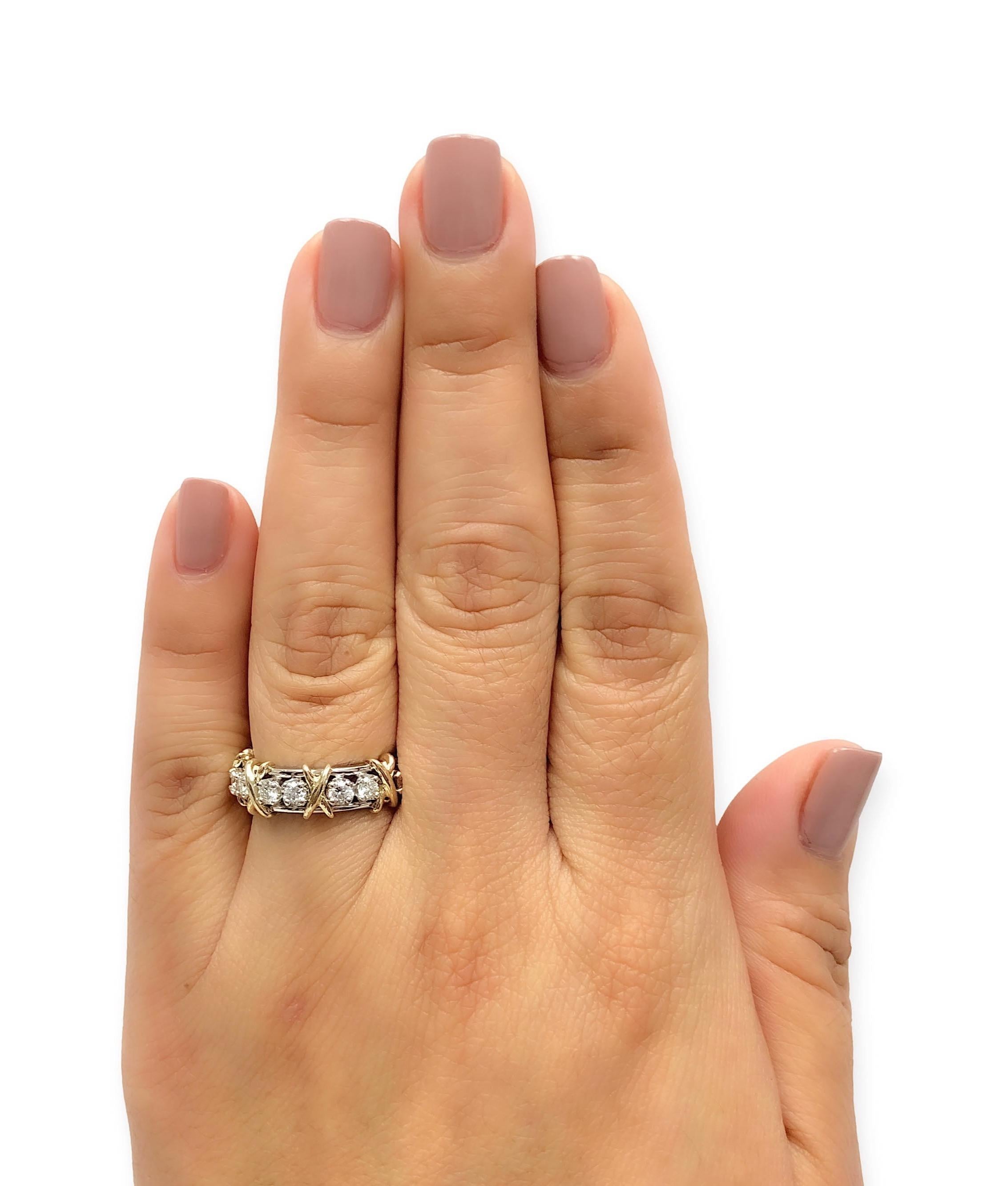 Contemporary Tiffany & Co Platinum 18KY Gold Schlumberger 16 Stone Diamond X Ring