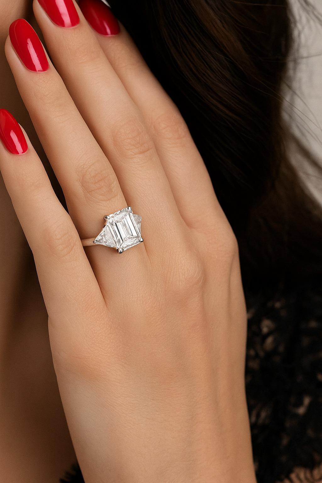 Tiffany & Co. Anillo de compromiso de platino con diamantes talla esmeralda de 2,26 quilates Corte esmeralda en venta