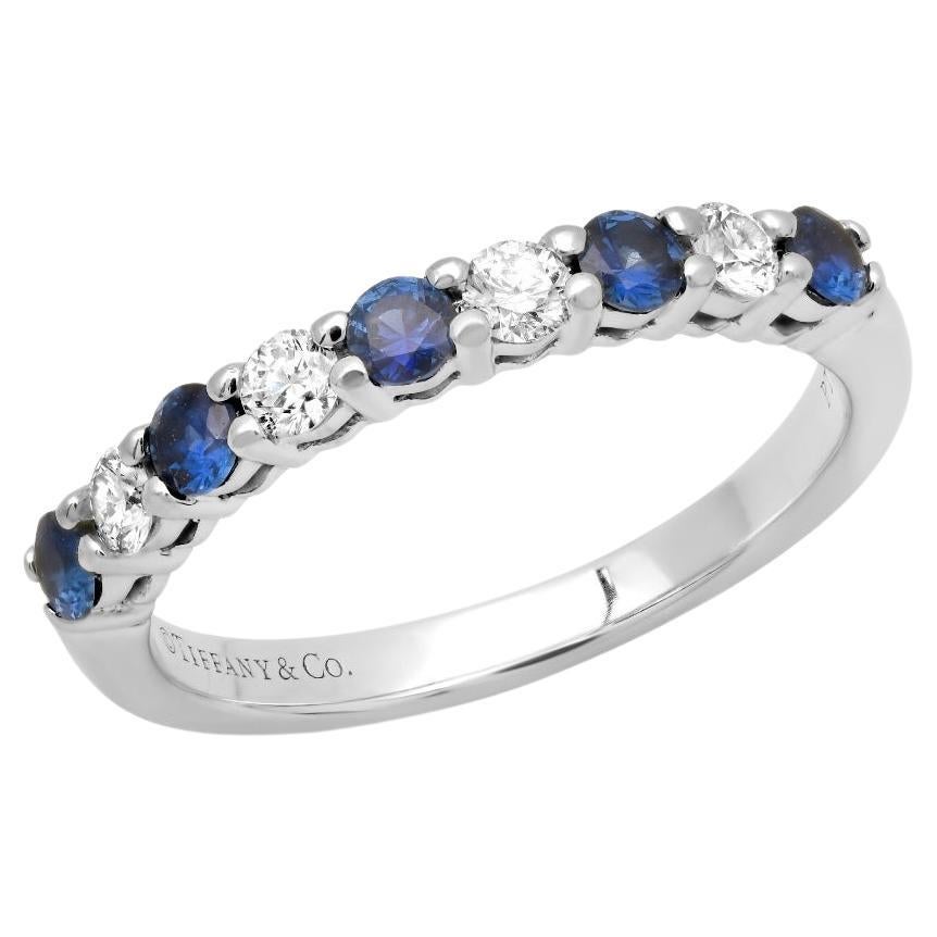 TIFFANY & Co. Platinum 2.2mm Half Circle Diamond Sapphire Embrace Band Ring 3