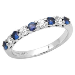 TIFFANY & Co. Platinum 2.2mm Half Circle Diamond Sapphire Embrace Band Ring 3