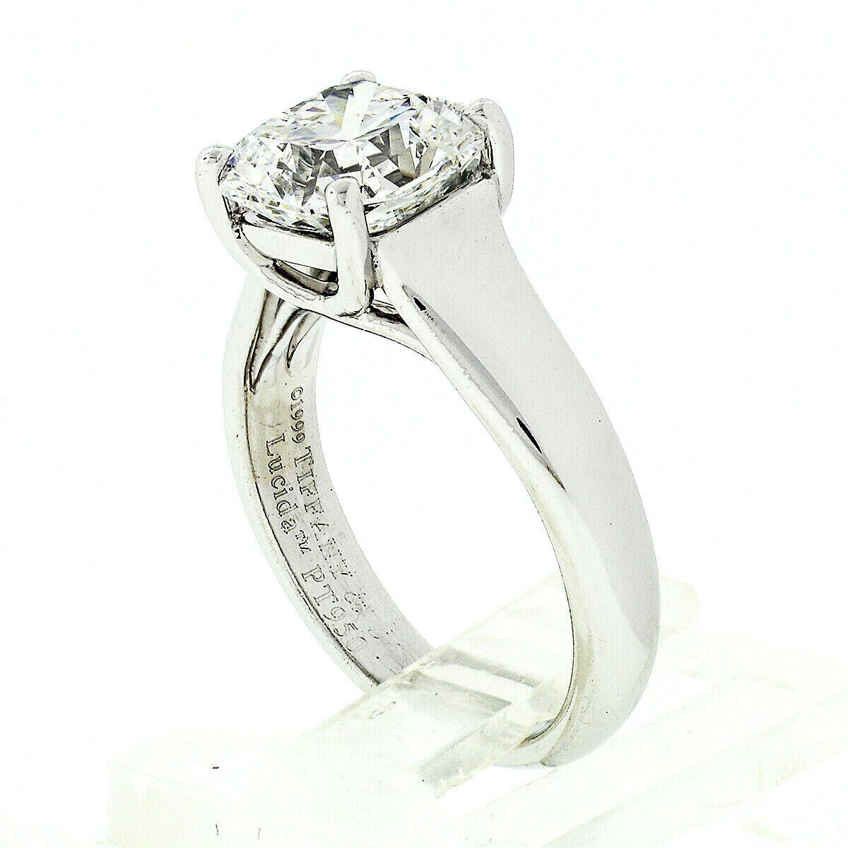 Tiffany & Co. Platinum 2.34 Carat E VS2 Lucida Diamond Solitaire Engagement Ring In Excellent Condition In Montclair, NJ