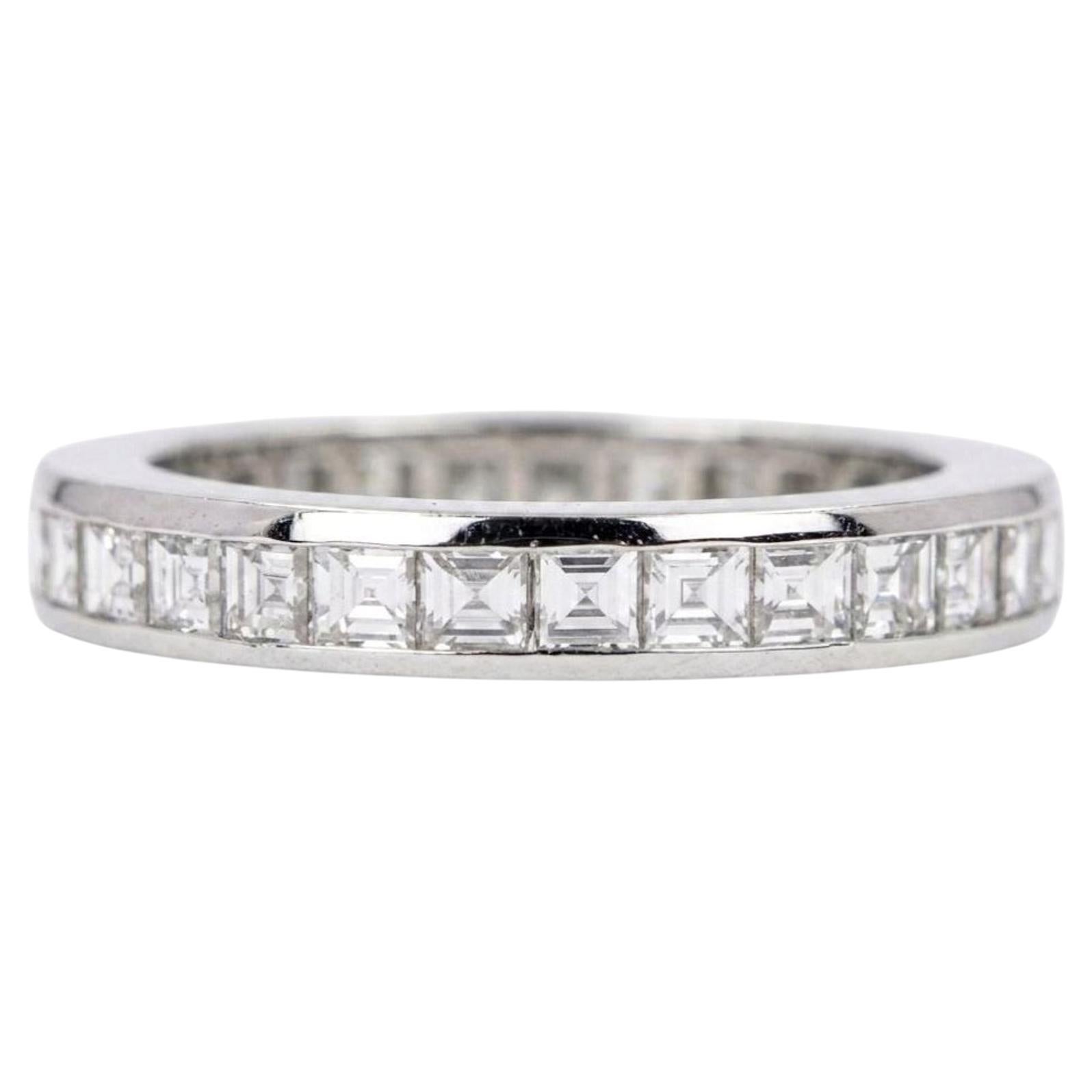 Tiffany & Co Platinum 2.50 Carat Asscher Cut Diamond Eternity Wedding Band Ring