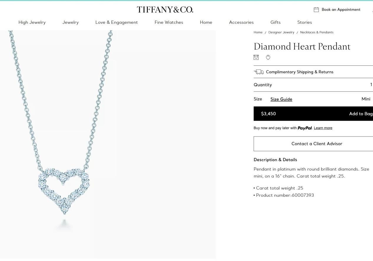 TIFFANY & Co. Platinum .25ct Diamond Heart Pendant Necklace For Sale 4