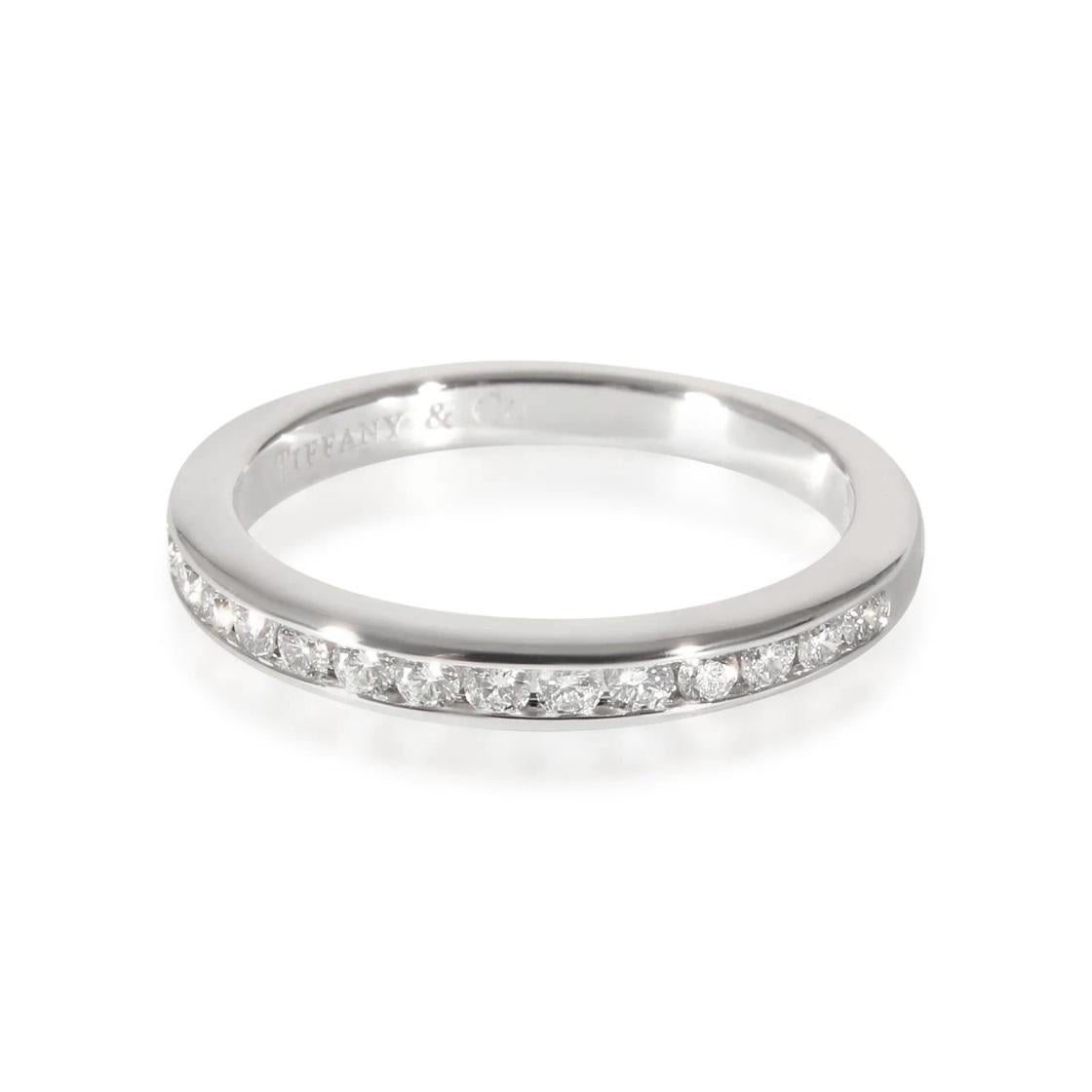 Round Cut TIFFANY & Co. Platinum 2.5mm Half Circle Diamond Wedding Band Ring 5 For Sale