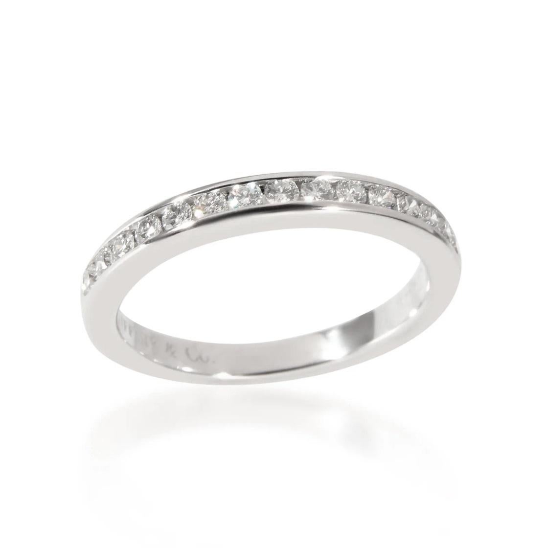 TIFFANY & Co. Platinum 2.5mm Half Circle Diamond Wedding Band Ring 5 In Excellent Condition For Sale In Los Angeles, CA