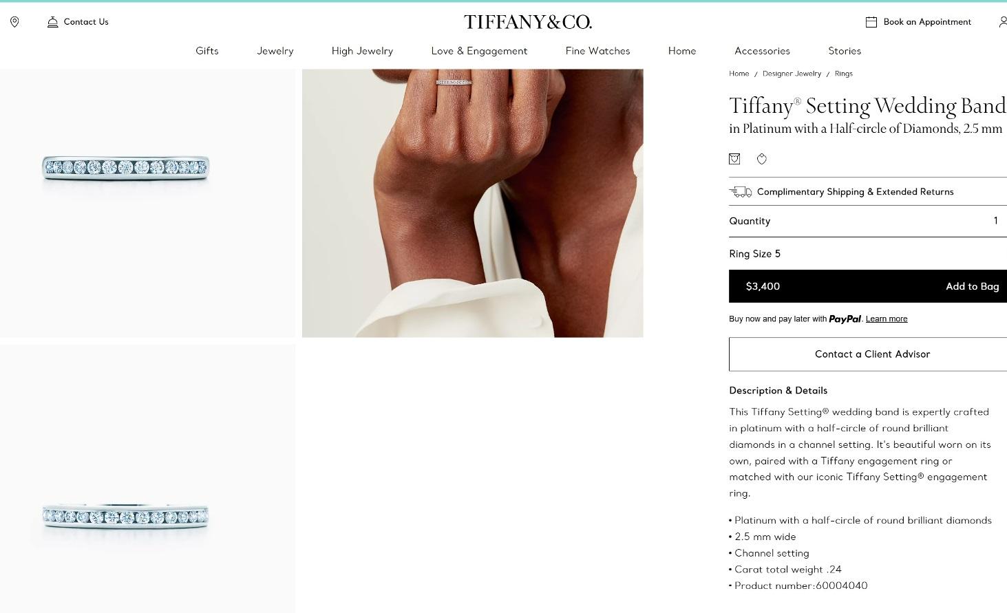 TIFFANY & Co. Platinum 2.5mm Half Circle Diamond Wedding Band Ring 5 For Sale 2