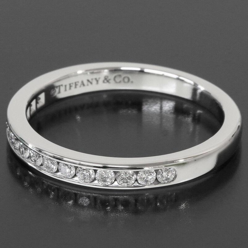 Round Cut TIFFANY & Co. Platinum 2.5mm Half Circle Diamond Wedding Band Ring 5.5 For Sale