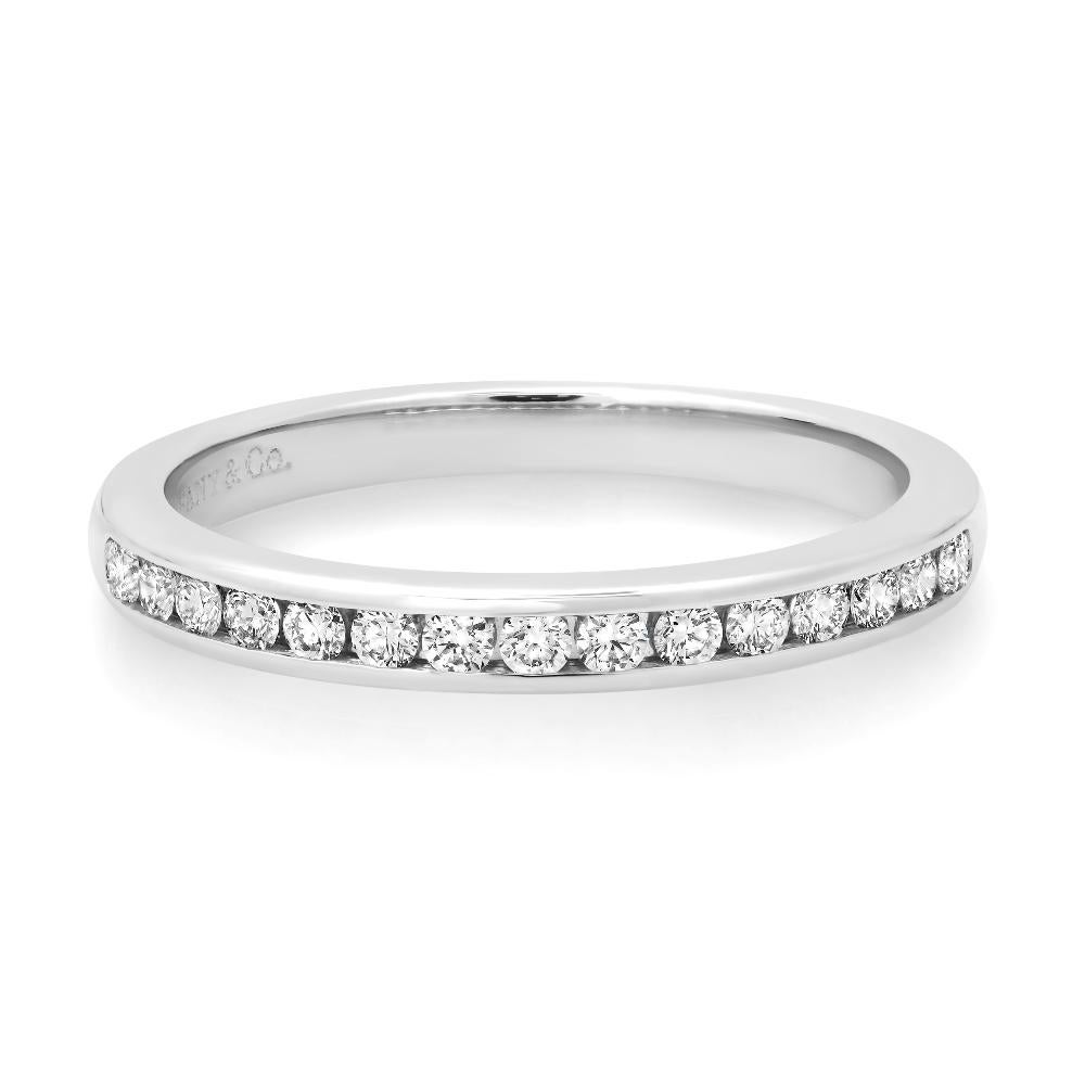 Round Cut TIFFANY & Co. Platinum 2.5mm Half Circle Diamond Wedding Band Ring 7 For Sale