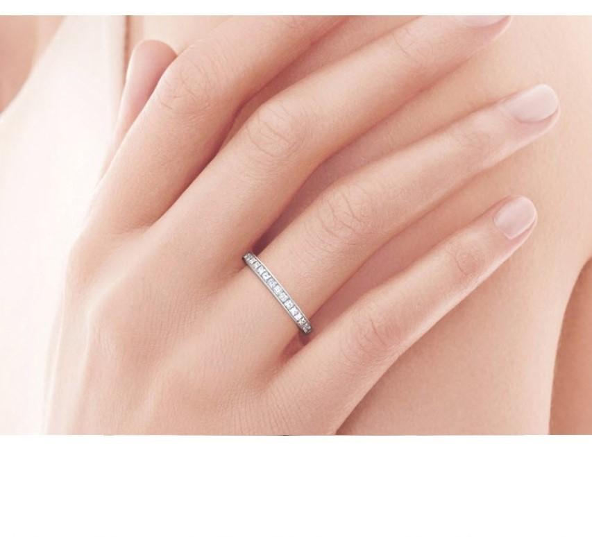 TIFFANY & Co. Bague en platine 2.6mm Half Circle Princess Cut Diamond Band Ring 5.5 3