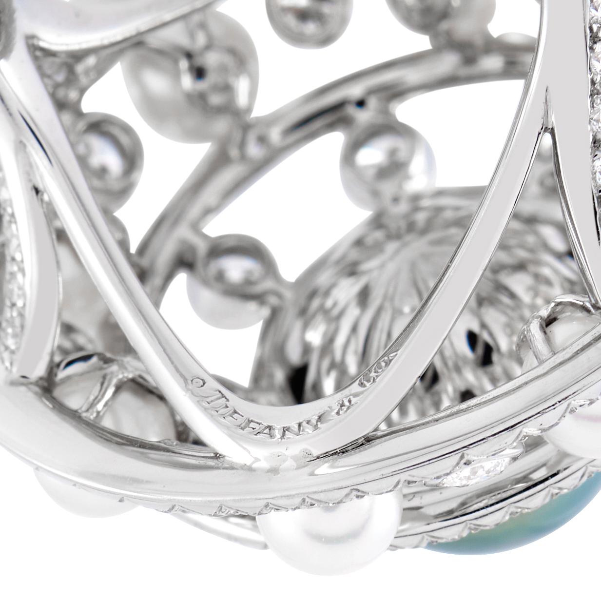 Round Cut Tiffany & Co. Platinum 2.75ct Diamond and Pearl Ring