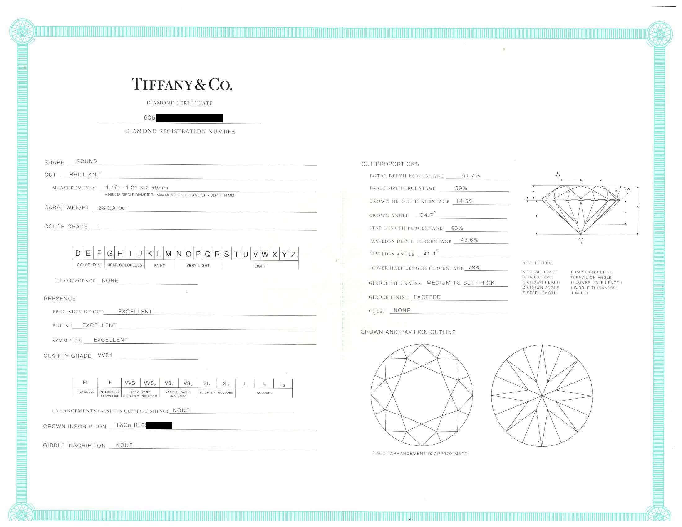 Tiffany & Co. Bague de fiançailles solitaire en platine avec diamant rond de 0,28 ct I VVS1 en vente 1