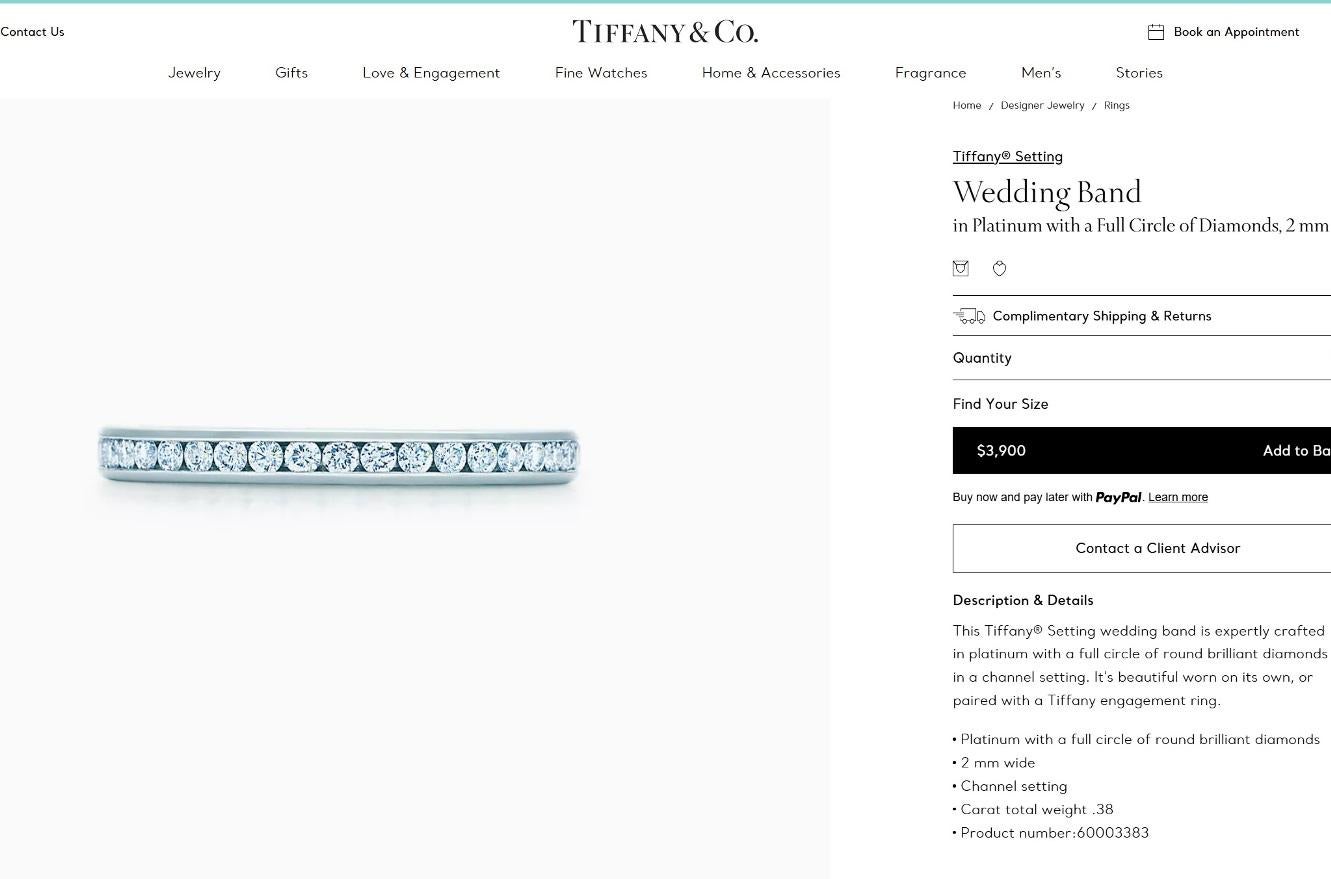 TIFFANY & Co. Alianza de Platino con Diamantes en Círculo Completo de 2 mm 5 1