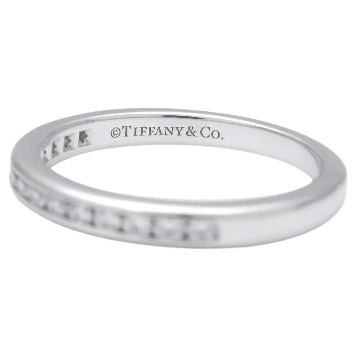 TIFFANY & Co. Platinum 2mm Half Circle Diamond Wedding Band Ring 4.5  For Sale