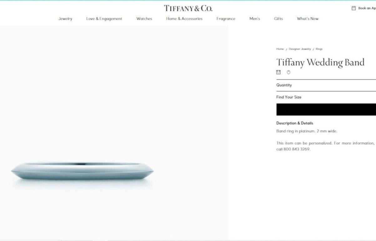 TIFFANY & Co. Platinum 2mm Knife Edge Wedding Band Ring 5 2