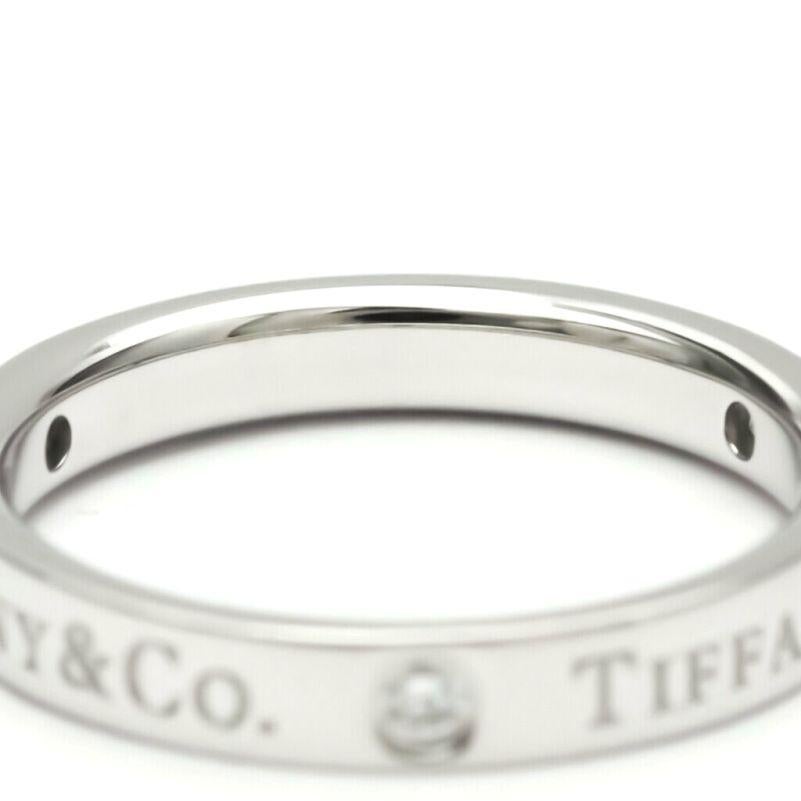 Round Cut Tiffany & Co. Platinum 3 Diamond Wedding Band Ring 5 For Sale