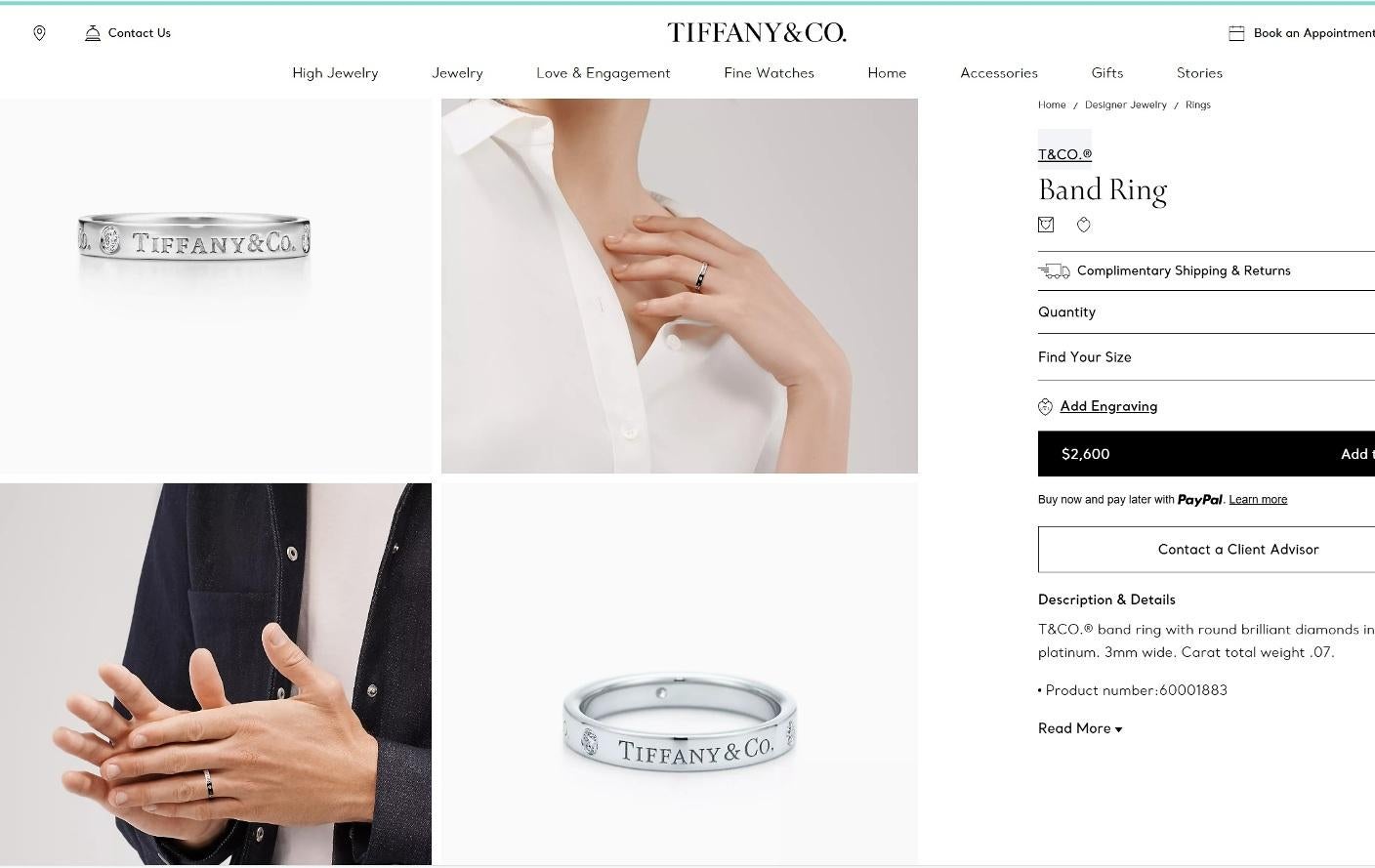 TIFFANY & Co. Platinum 3 Diamond 3mm Wedding Band Ring 5 For Sale 1