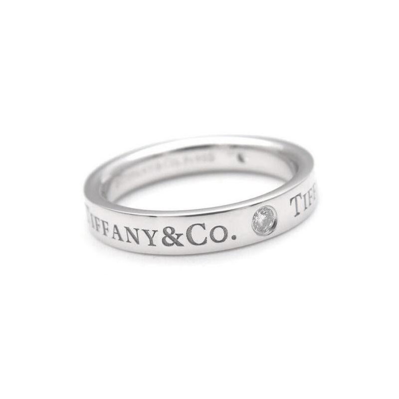Round Cut Tiffany & Co. Platinum 3 Diamond Wedding Band Ring For Sale