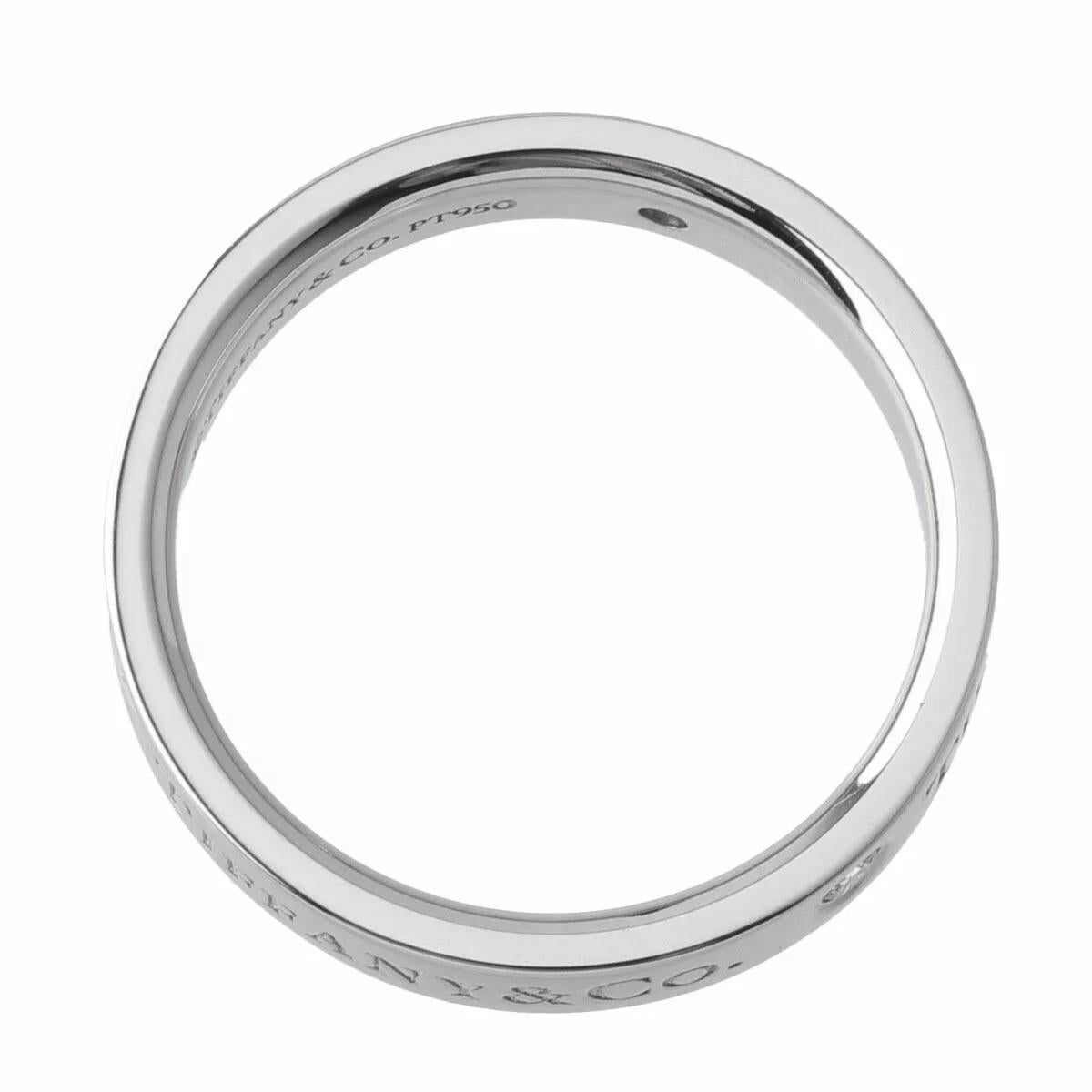 TIFFANY & Co. Platinum 3 Diamond 4mm Wedding Band Ring 7 In Excellent Condition For Sale In Los Angeles, CA