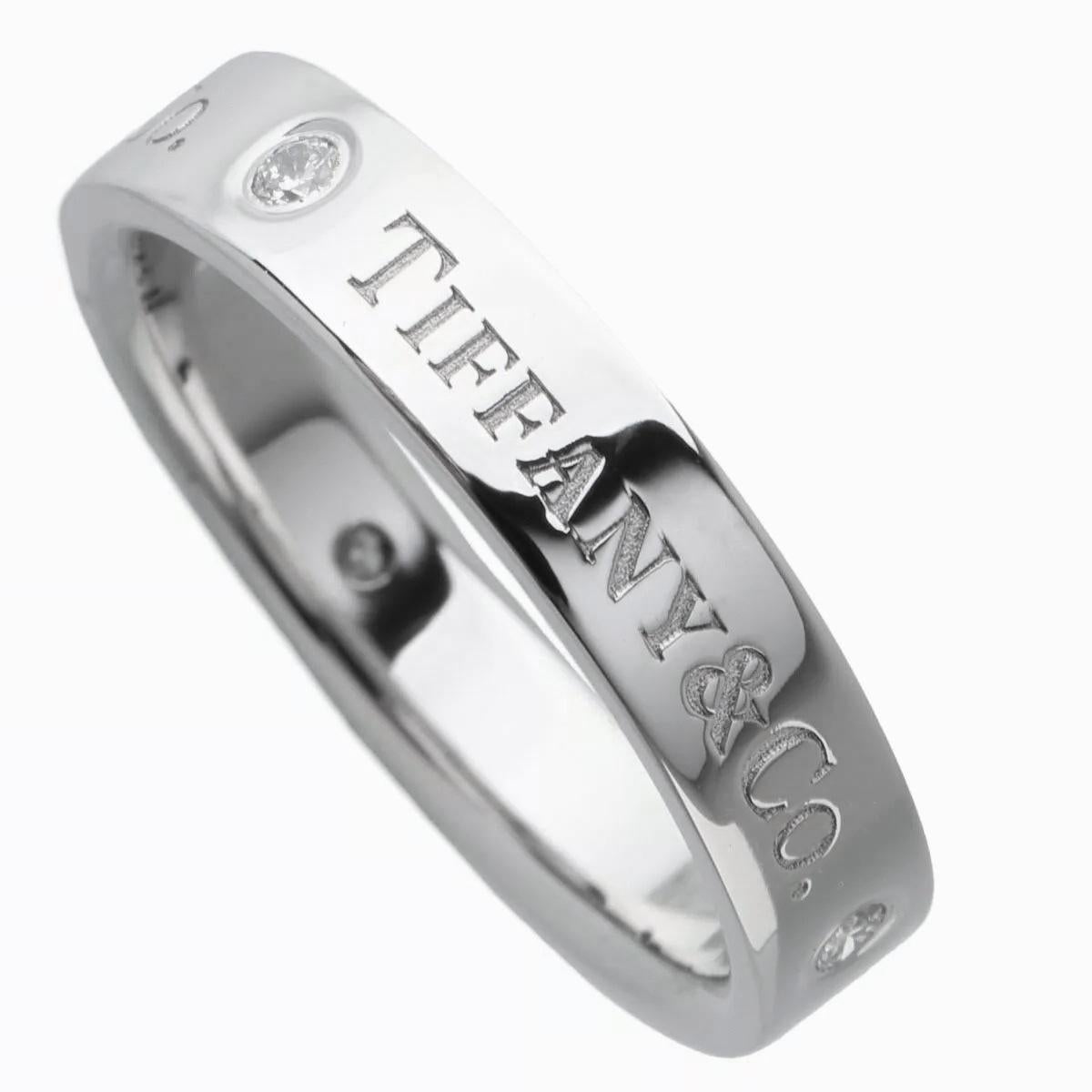 Women's or Men's TIFFANY & Co. Platinum 3 Diamond 4mm Wedding Band Ring 7 For Sale