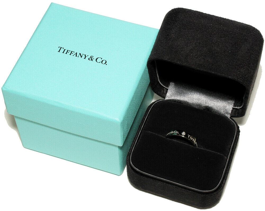 TIFFANY & Co. Platinum 3 Diamond 4mm Wedding Band Ring 7 For Sale 1