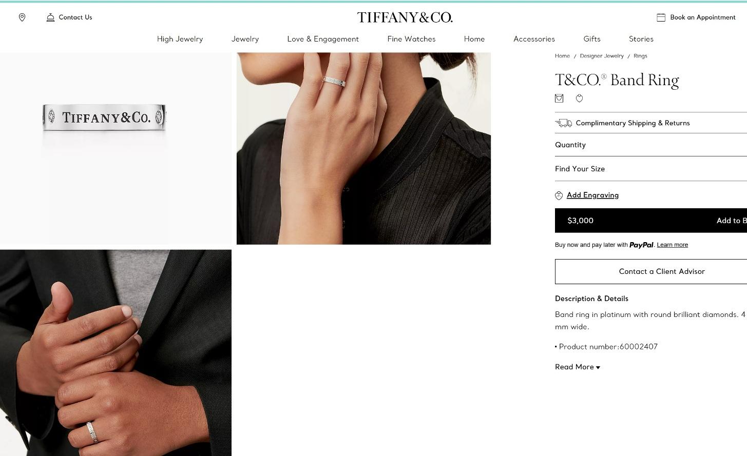TIFFANY & Co. Platinum 3 Diamond 4mm Wedding Band Ring 7 For Sale 3