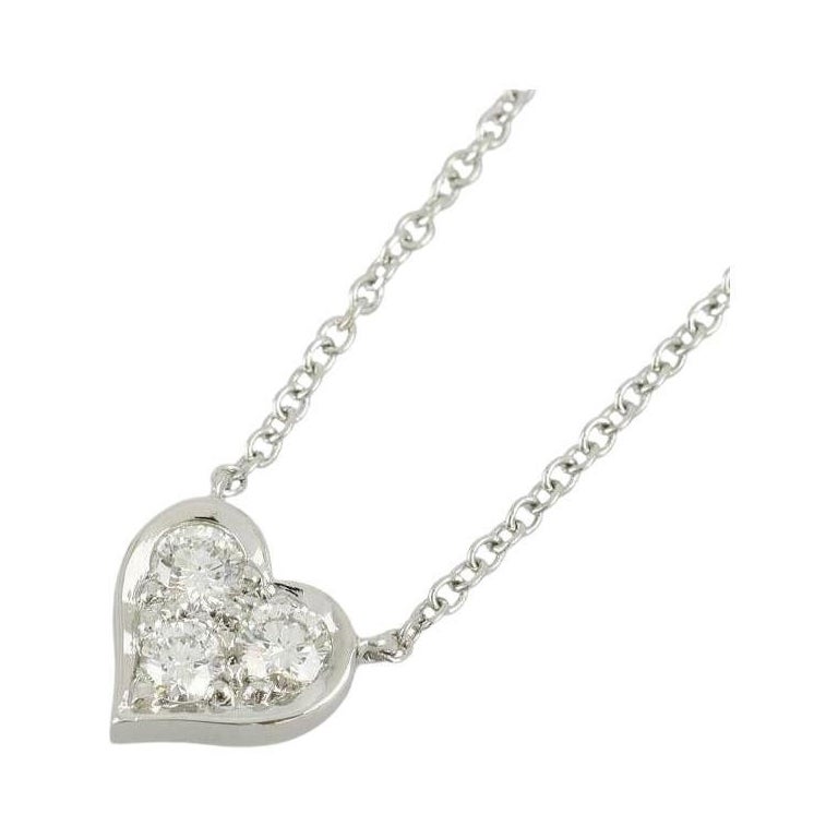 TIFFANY 
Co. Platinum 3 Diamond Heart Pendant Necklace