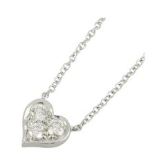 TIFFANY & Co. Platinum 3 Diamond Heart Pendant Necklace