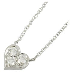 Tiffany & Co. Platinum 3 Diamond Heart Pendant Necklace