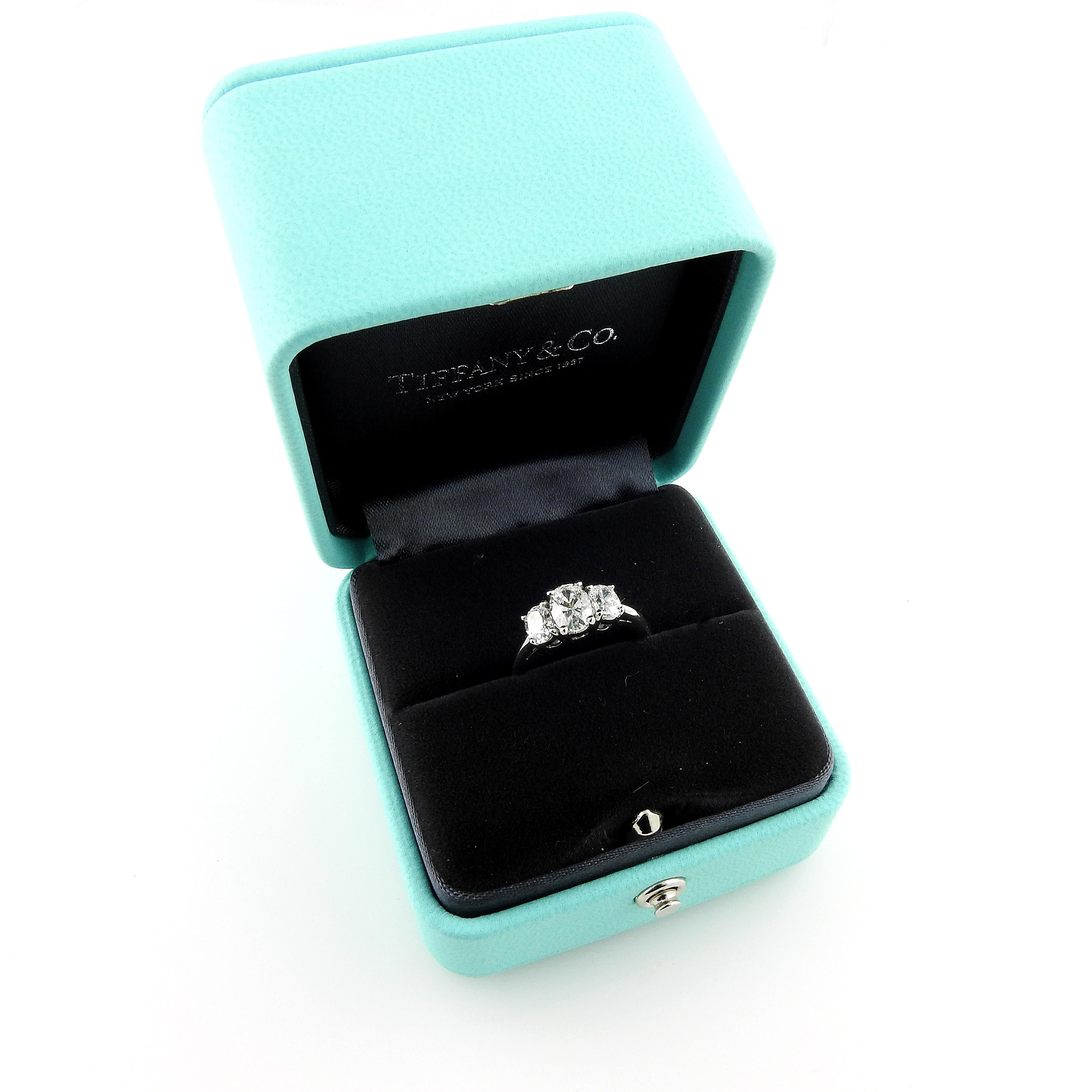 Tiffany & Co. Platinum 3 Oval Diamond Engagement Ring 1.44cts with Box/Papers 8