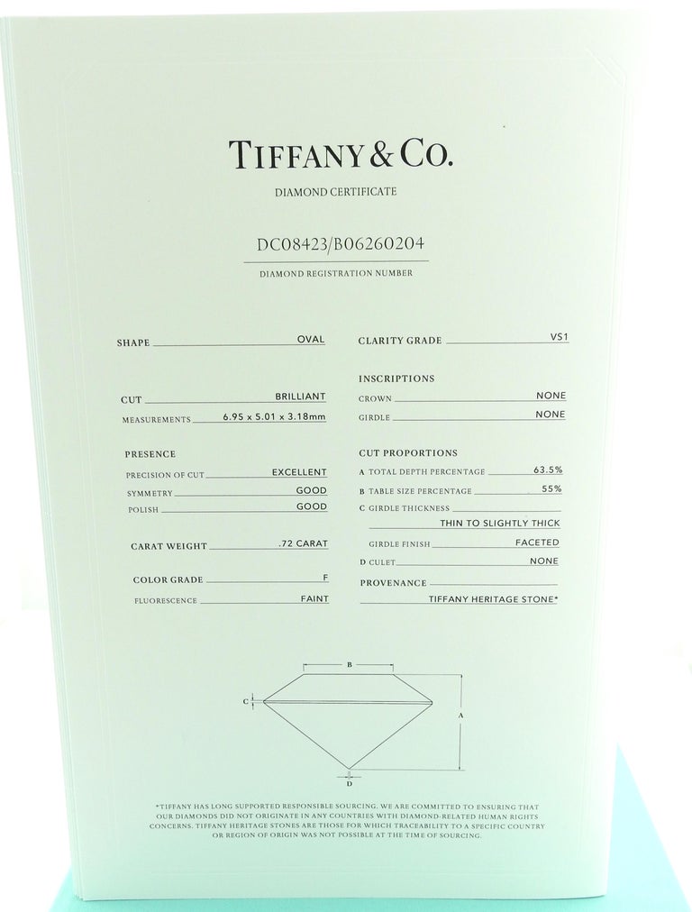 Tiffany & Co. Platinum 3 Oval Diamond Engagement Ring 1.44cts with Box/Papers In Good Condition For Sale In Washington Depot, CT