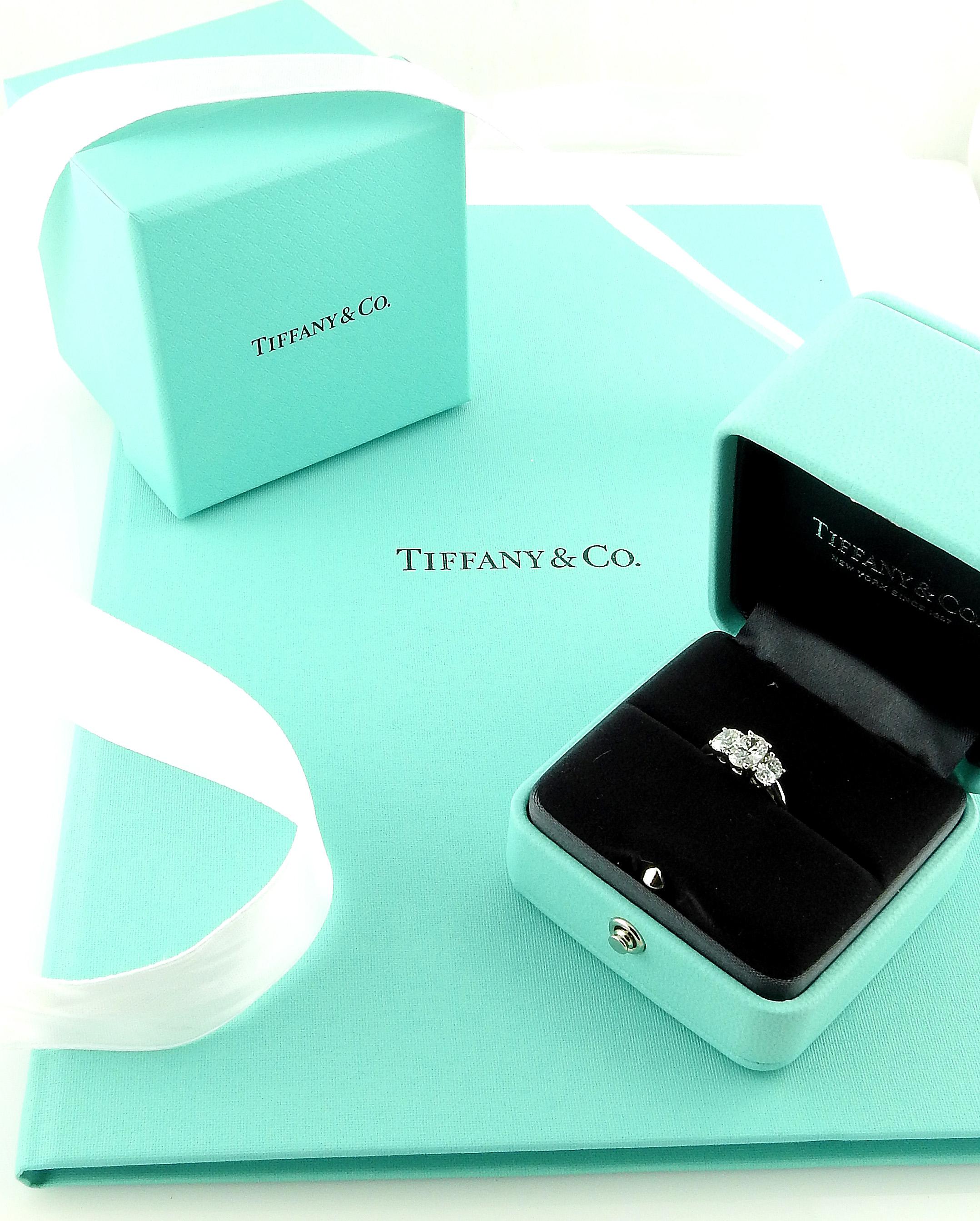 Tiffany & Co. Platinum 3 Oval Diamond Engagement Ring 1.44cts with Box/Papers 1