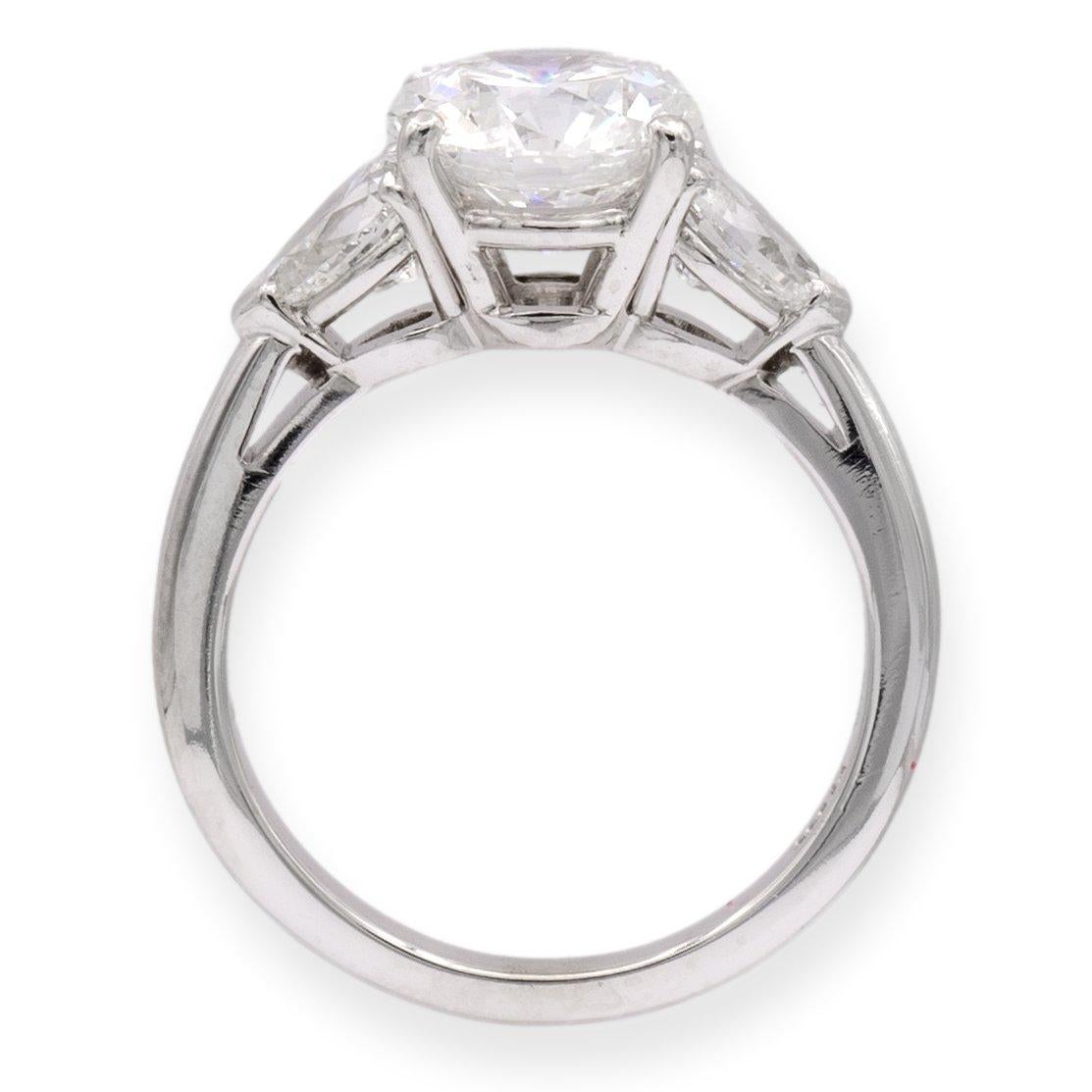 Round Cut Tiffany & Co. Platinum 3 Stone Round Diamond Engagement Ring 2.86ct TW EVS1