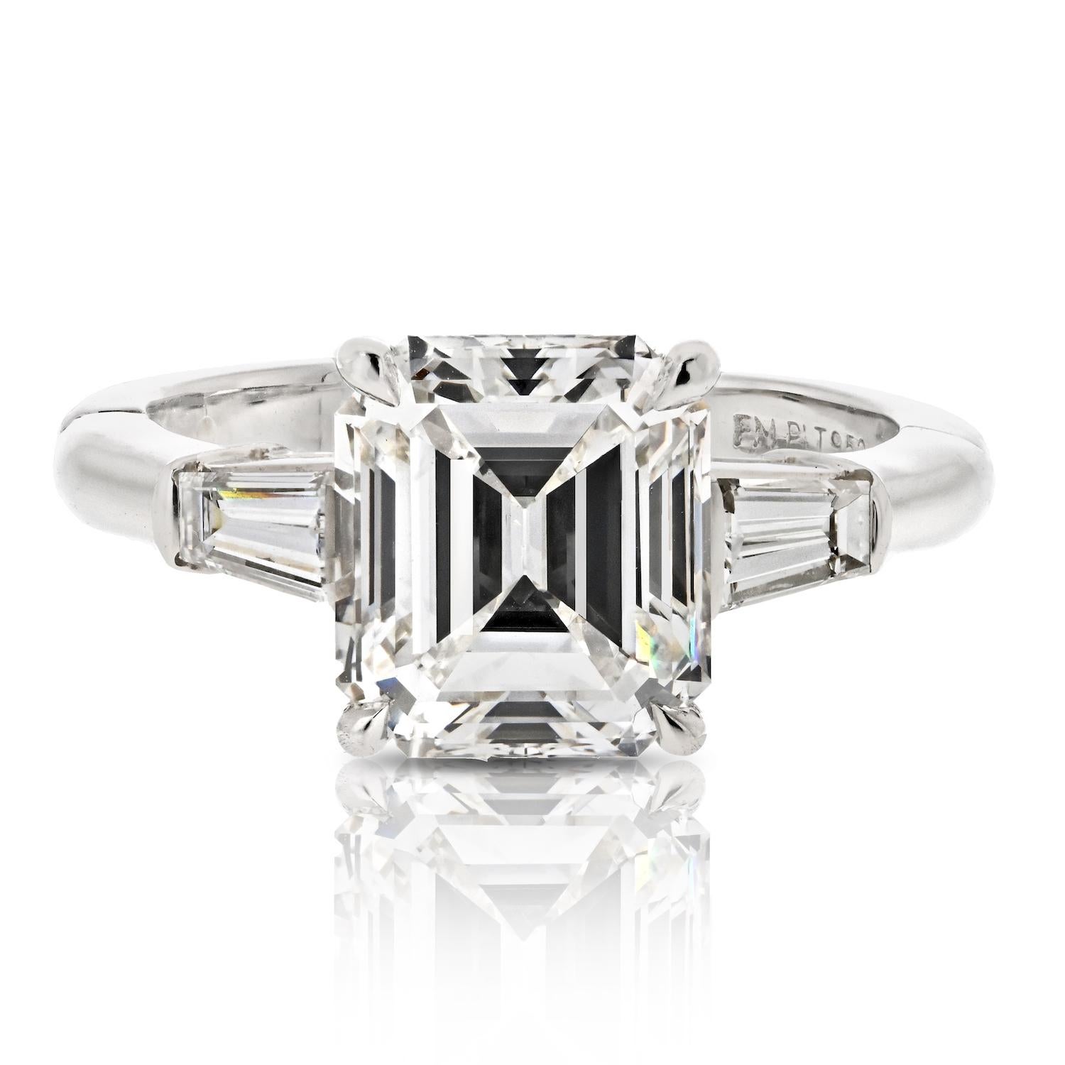 Elevate your love story with this exquisite Tiffany & Co. 3.56ct Emerald Cut G color VS1 clarity GIA Engagement Ring. It's not just a symbol of love; it's a testament to sophistication and elegance.

At its heart lies a remarkable 3.56-carat