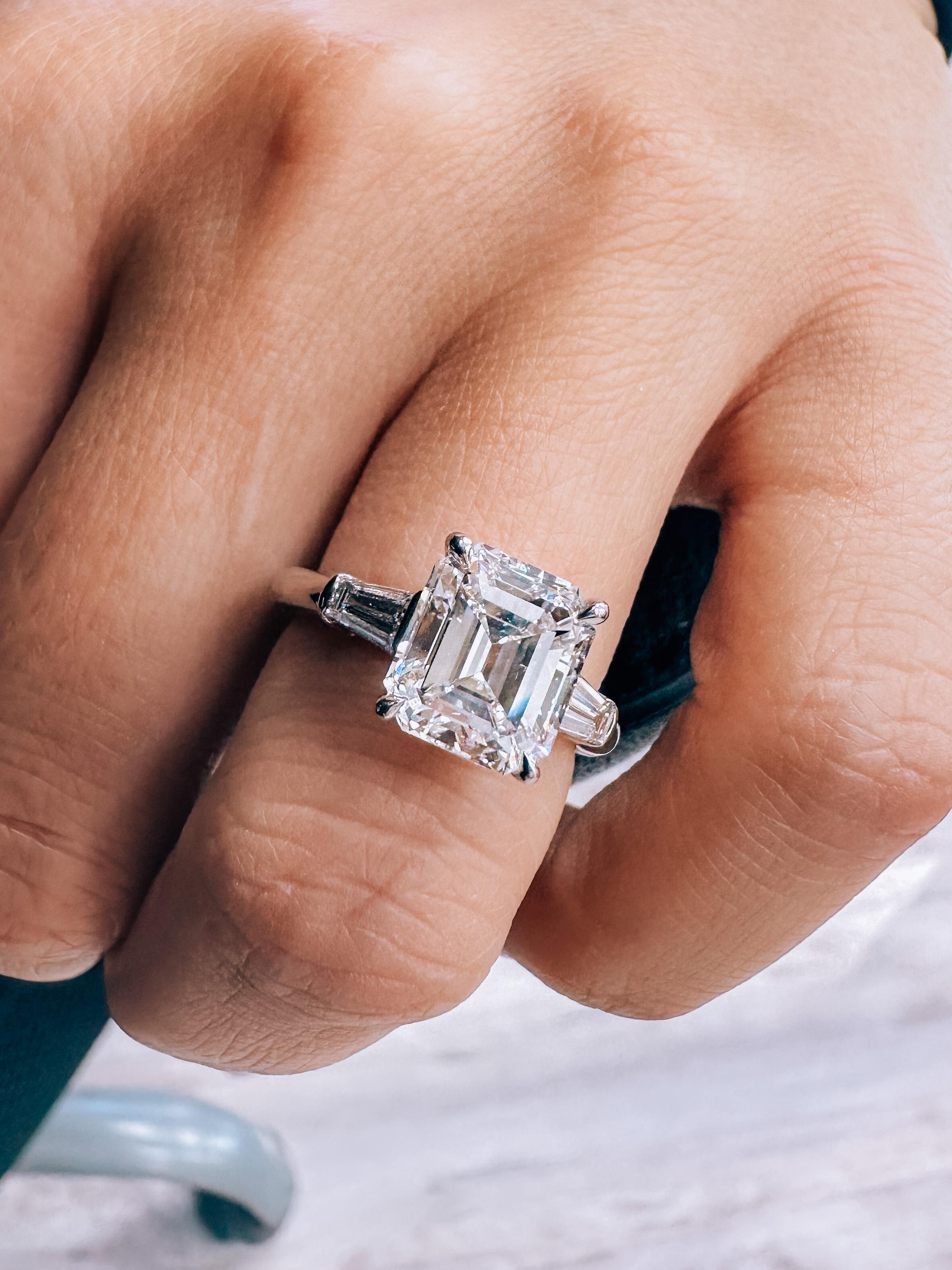 Tiffany & Co Platinum 3.56 Carat Emerald Cut Diamond GIA Engagement Ring In Excellent Condition For Sale In New York, NY