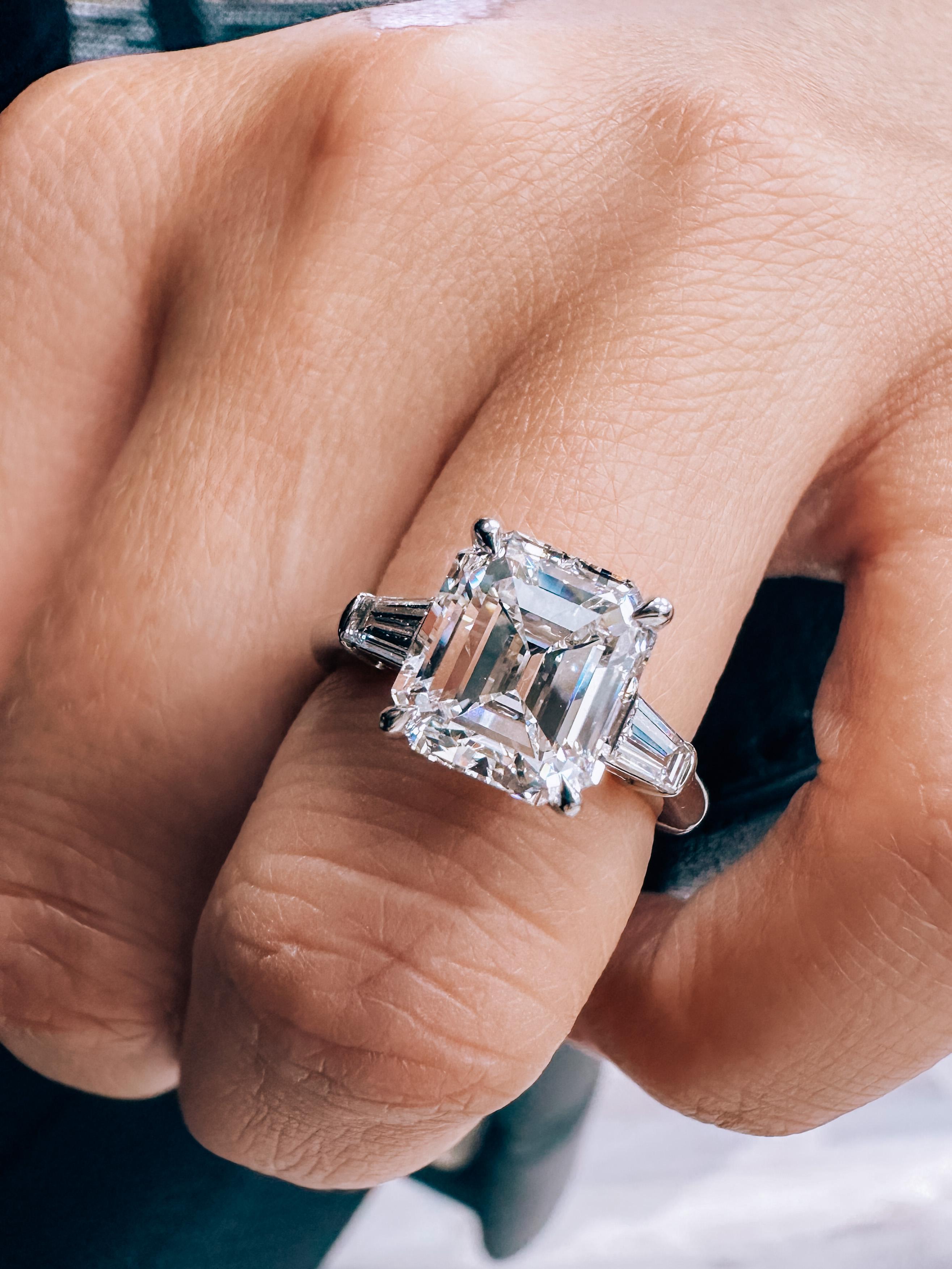Women's Tiffany & Co Platinum 3.56 Carat Emerald Cut Diamond GIA Engagement Ring For Sale