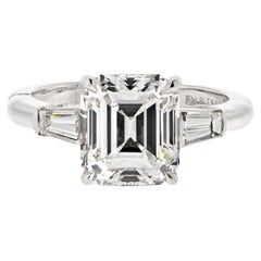 Antique Tiffany & Co Platinum 3.56 Carat Emerald Cut Diamond GIA Engagement Ring