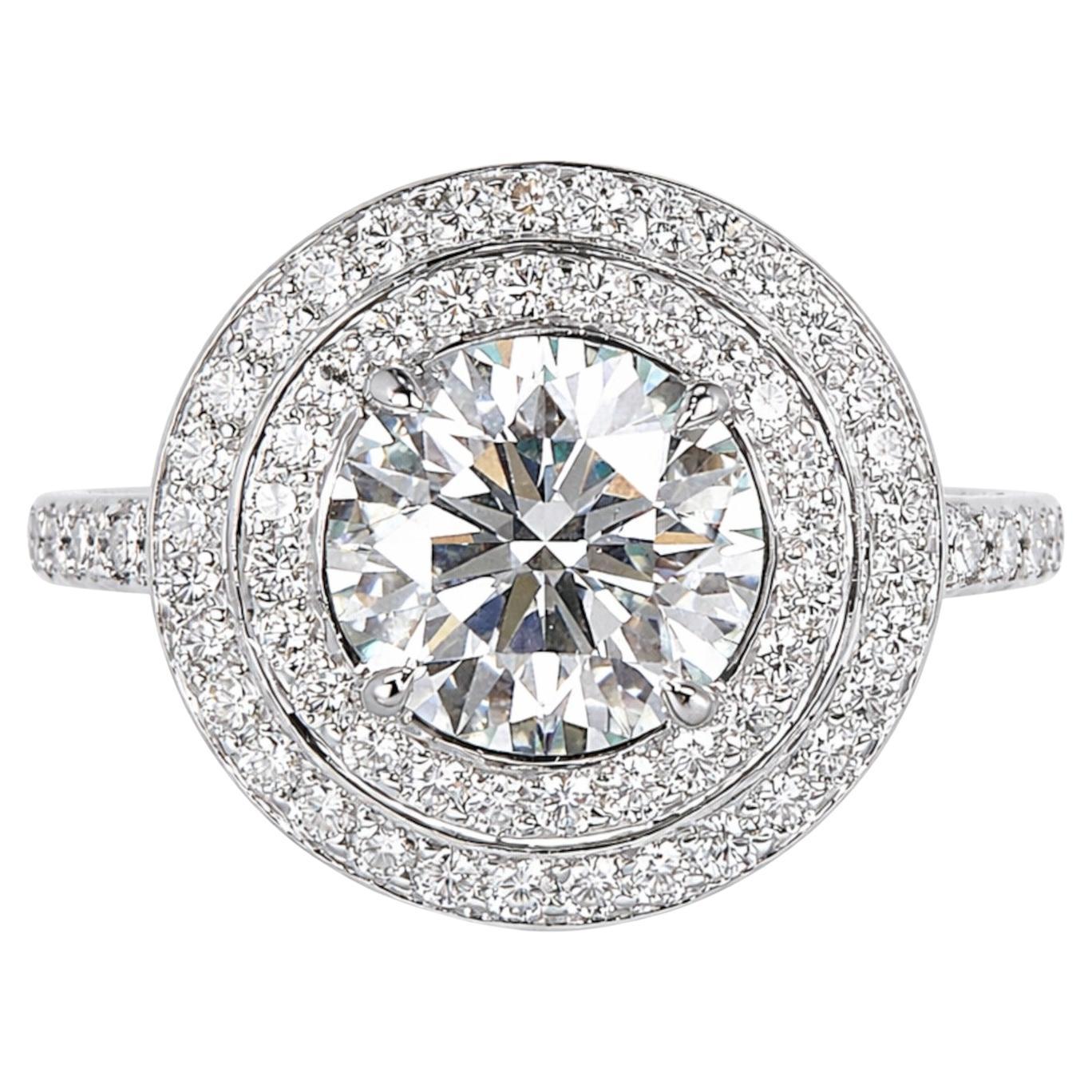 Tiffany 
Co. Platinum 3.66 Carat Round Diamond Double Halo Engagement Ring