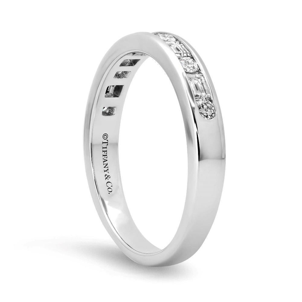 TIFFANY & Co. Platinum 3.6mm Half Circle Round Baguette Diamond Band Ring 9.5 In New Condition For Sale In Los Angeles, CA