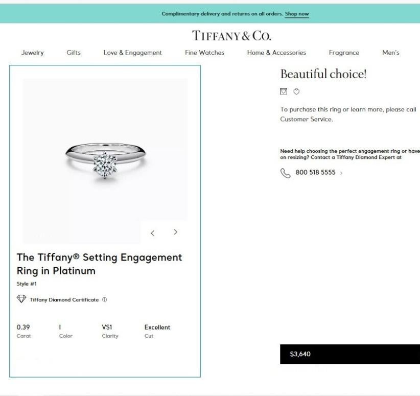 Tiffany & Co. Platinum .39 Carat Diamond Engagement Ring 6 In Excellent Condition For Sale In Los Angeles, CA