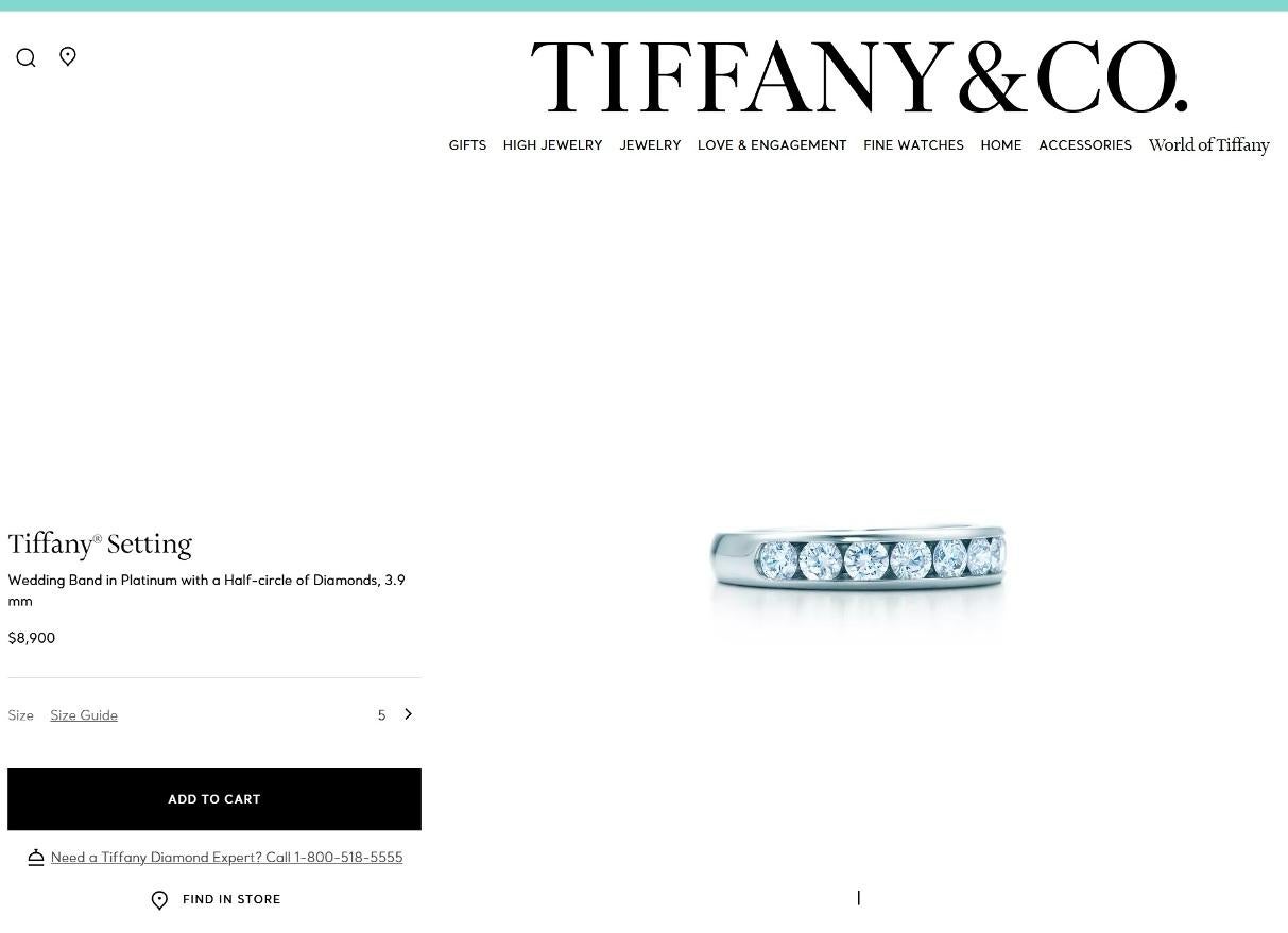 TIFFANY & Co. Anneau de mariage en platine avec diamant en demi-cercle de 3,9 mm 5 en vente 2
