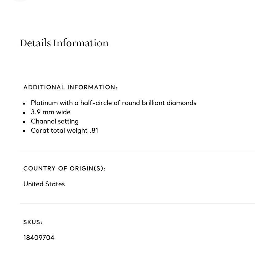 TIFFANY & Co. Anneau de mariage en platine avec diamant en demi-cercle de 3,9 mm 5 en vente 3