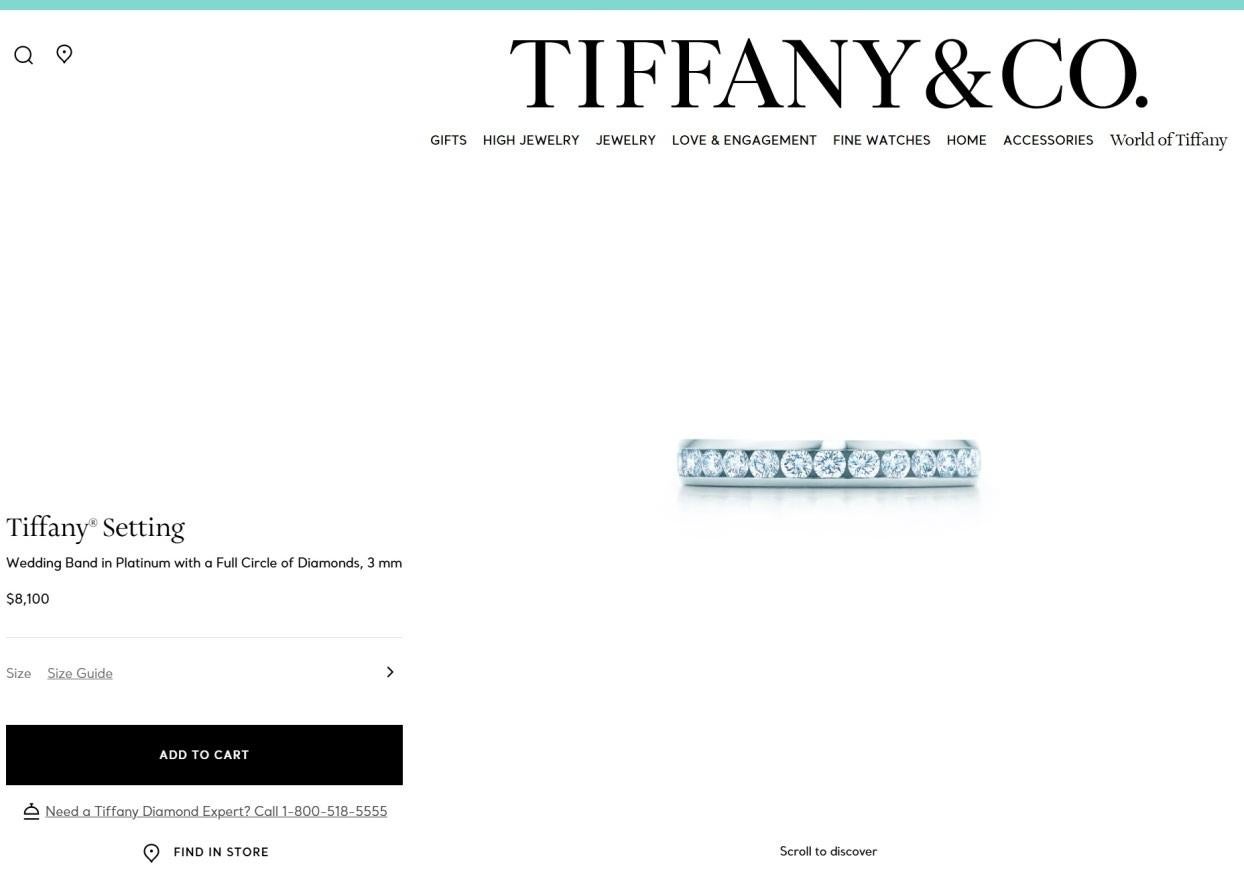 TIFFANY & Co. Anello in platino da 3 mm con diamante a cerchio intero 4,5 in vendita 2