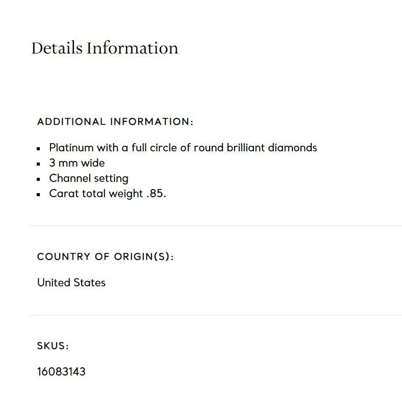 TIFFANY & Co. Anello in platino da 3 mm con diamante a cerchio intero 4,5 in vendita 3