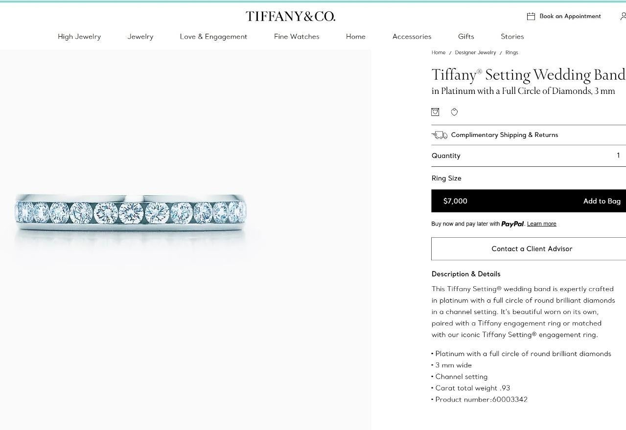 TIFFANY & Co. Platinum 3mm Full Circle Diamond Wedding Band Ring 5 For Sale 3