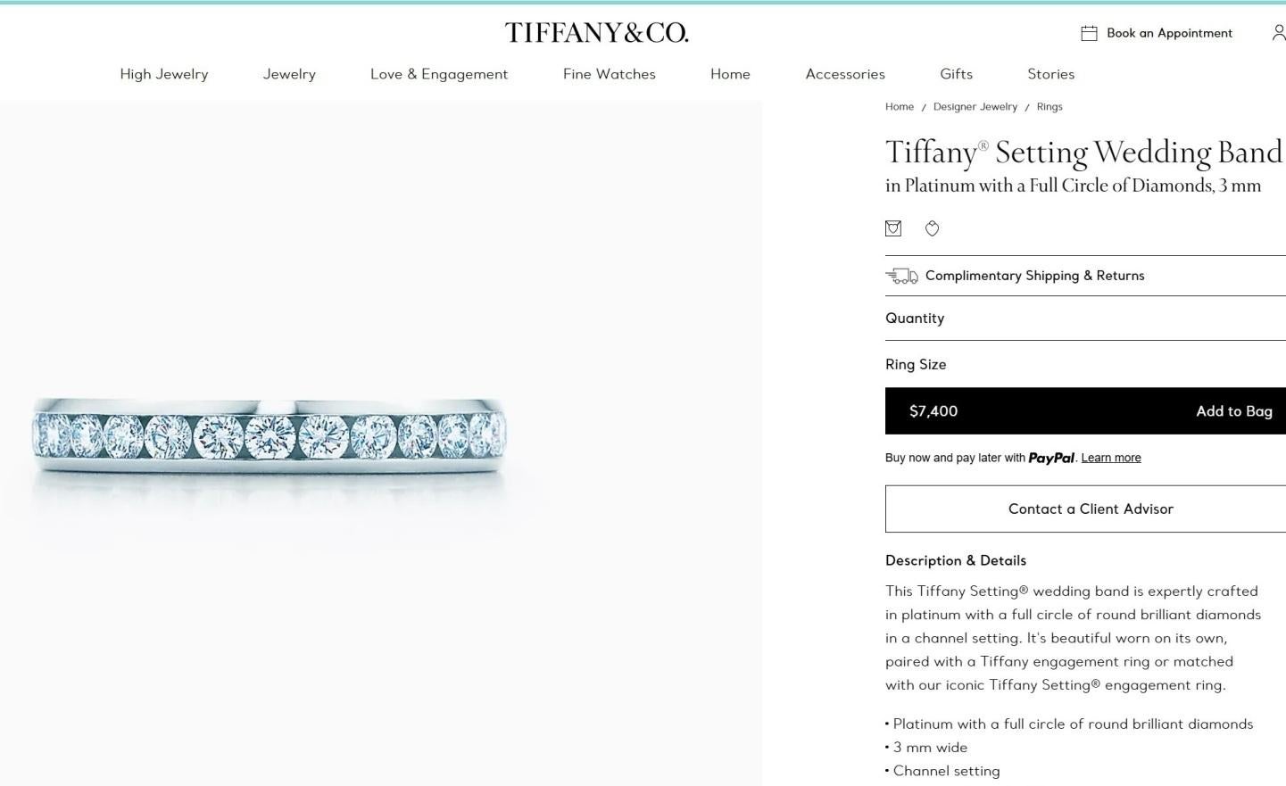 TIFFANY & Co. Anillo de boda de platino con diamantes en círculo completo de 3 mm 5 en venta 3