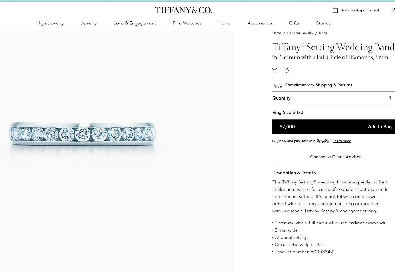 TIFFANY & Co. Alianza de Platino con Diamantes en Círculo Completo de 3 mm 5.5 en venta 1