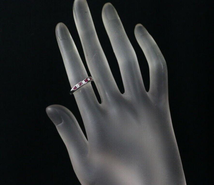 TIFFANY & Co. Platinum 3mm Half Circle Diamond Ruby Band Ring 4 In Excellent Condition For Sale In Los Angeles, CA