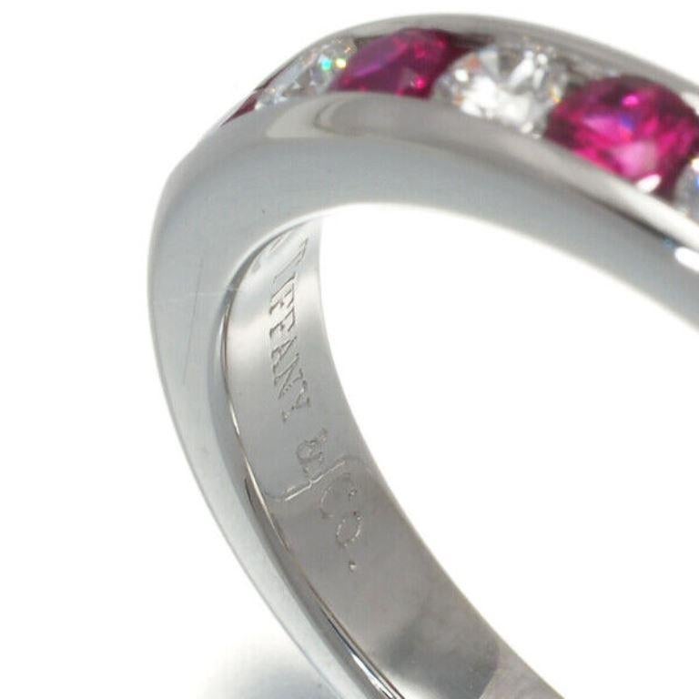 Women's TIFFANY & Co. Platinum 3mm Half Circle Diamond Ruby Band Ring 4 For Sale